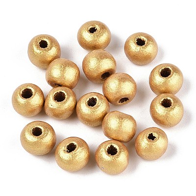Spray Painted Round Natural Schima Wood Beads WOOD-A018-6mm-01-1