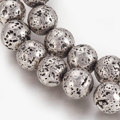 Electroplated Natural Lava Rock Beads Strands G-P400-05AS-1