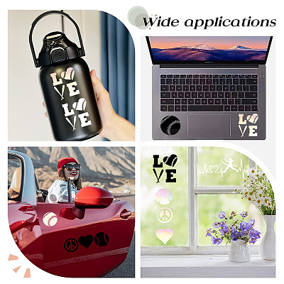 8 Sheets 4 Style Heart & Tennis Pattern Laser Style PET Waterproof Self-Adhesive Stickers STIC-GF0001-02B-1