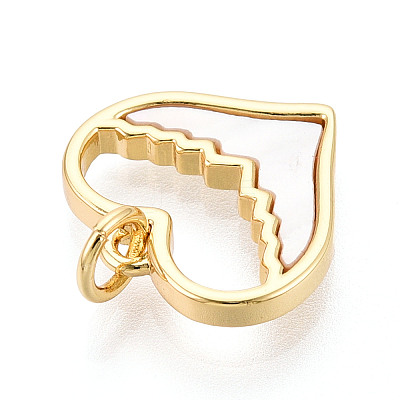 Brass Pave Natural Shell Heart Charms KK-N268-19G-1