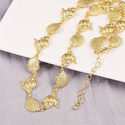 Summer Beach Brass Conch & Shell Shape Link Chain Necklaces NJEW-L051-01G-1