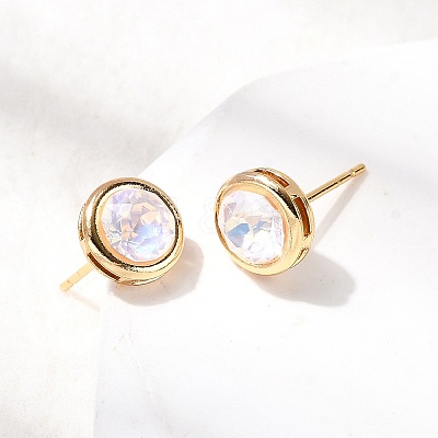 Brass Glass Stud Earrings EJEW-F391-05G-02-1