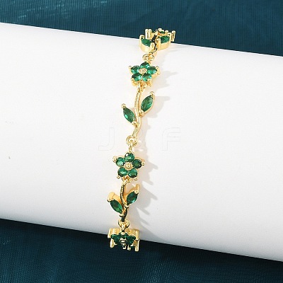 Brass Pave Cubic Zirconia Flower Link Chain Bracelets for Women KK-CBA68DA-14G-10-1