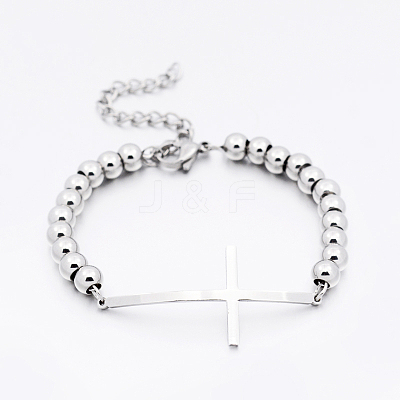 304 Stainless Steel Cross Link Bracelets BJEW-F138-02P-1