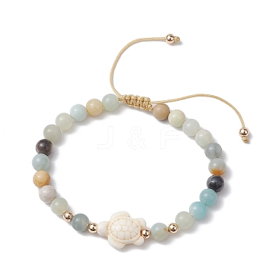 Natural Flower Amazonite Round Beaded Braided Bead Bracelets BJEW-JB10692-02-1