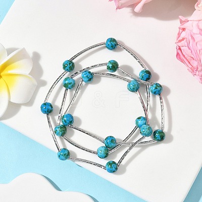 Round Synthetic Turquoise Beads Multi-strand Bracelets for Women BJEW-JB12335-02-1