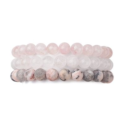 3Pcs 3 Styles Natural Mixed Gemstone Round Beaded Stretch Bracelets Set BJEW-JB10139-04-1