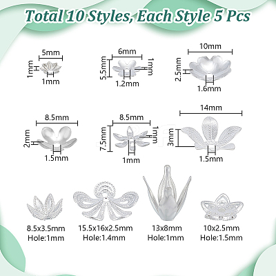 50Pcs 10 Styles Brass Bead Caps KK-GA0001-98-1