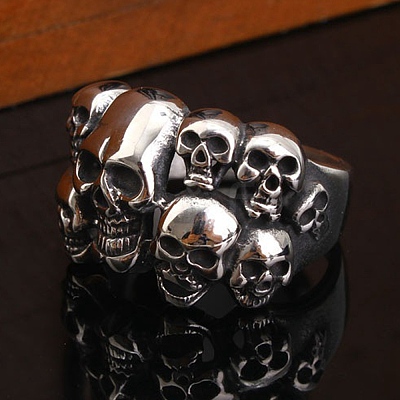 Steam Punk Style Stainless Steel Multi-Skull Finger Rings SKUL-PW0005-08E-1
