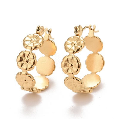 Ion Plating(IP) Flower 304 Stainless Steel Hoop Earrings for Women STAS-A057-15G-1