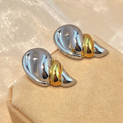 304 Stainless Steel Two Tone Stud Earrings LS-EJEW-G422-04GP-03-1
