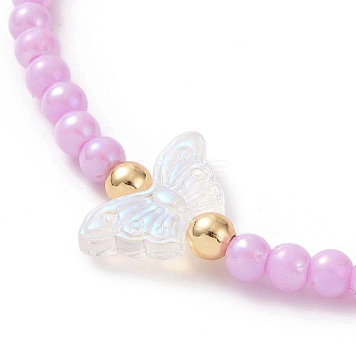 Opaque Acrylic & Brass Beaded Stretch Bracelets BJEW-JB09122-1