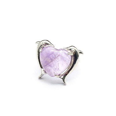 Natural Amethyst Heart Adjustable Rings PW-WG76432-01-1