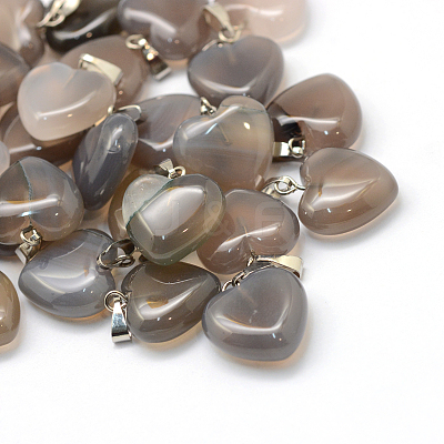 Heart Natural Grey Agate Pendants G-Q371-04-1