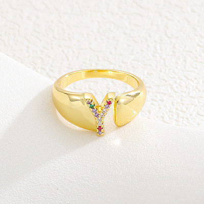 Brass Micro Pave Colorful Cubic Zirconia Cuff Open Rings FS-WG163C1-25-1