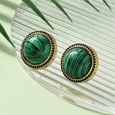 Half Round Brass Micro Pave Cubic Zirconia Stud Earrings EJEW-R215-01G-1