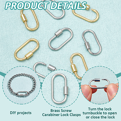 8Pcs 2 Colors Brass Screw Carabiner Lock Charms KK-NB0003-52-1