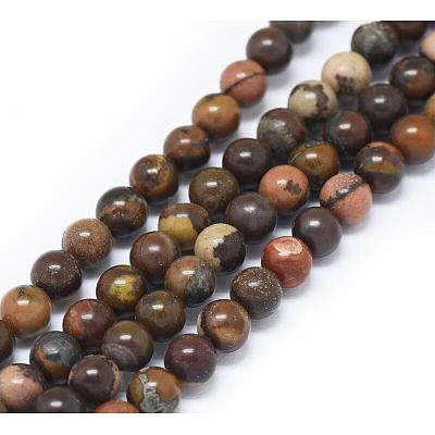 Natural Chinese Writing Stone Round Bead Strands G-P070-12-10mm-1
