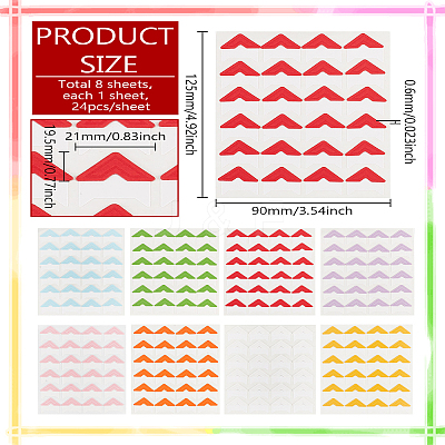 8 Sheets 8 Colors Paper Self-Adhesive Photo Corners for Scrapbooks Memory BooksStickers DIY-LP0001-82-1