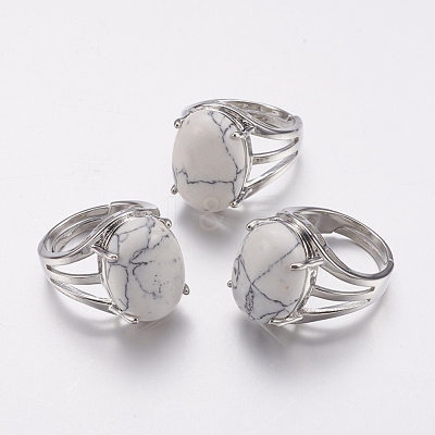 Natural Howlite Wide Band Finger Rings RJEW-K224-A13-1