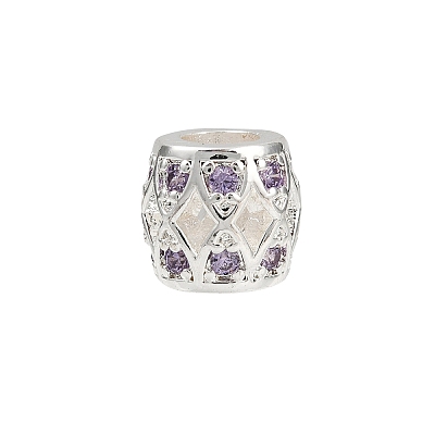 Hollow Barrel Rack Plating Brass Cubic Zirconia European Beads KK-L236-06S-1