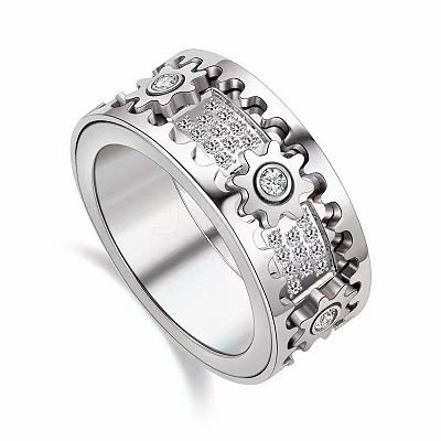 Gear Brass Micro Pave Clear Cubic Zirconia Rotatable Finger Rings FS-WGBD3BF-17-1