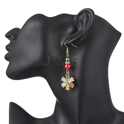Christmas Snowflake Alloy Enamel Dangle Earrings EJEW-TA00697-1
