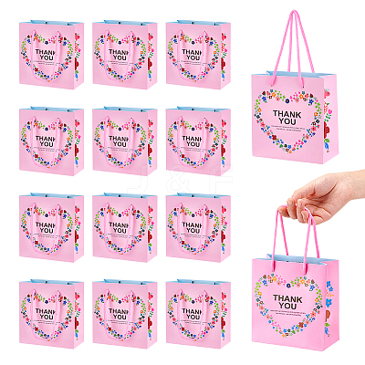 Heart Flower Thank You Printed Paper Storage Gift Tote Bags for Wedding Party Gift Wrapping Bags ABAG-WH0038-77A-1