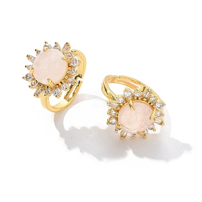 Sunflower Natural Rose Quartz Finger Rings RJEW-B113-03G-09-1