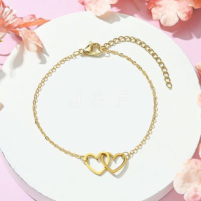 Alloy Interflocking Heart Link Bracelet with Brass Cable Chains BJEW-JB09797-1