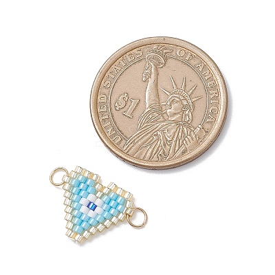 Glass Seed Beaded Evil Eye Heart Links Connector Charms PALLOY-MZ01048-1