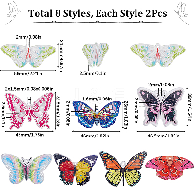 16Pcs 8 Style Printed Acrylic Pendants MACR-SC0002-18-1