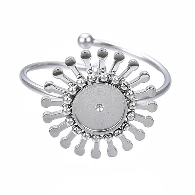 Non-Tarnish 304 Stainless Steel Open Cuff Finger Ring Cabochon Settings LS-STAS-T060-14P-1