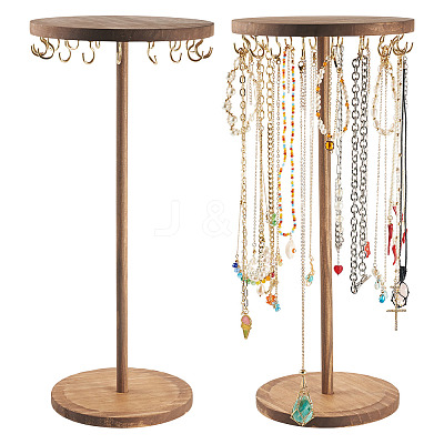 Rotatable Round Wood Jewelry Necklace Display Organizer Hanging Tower Rack NDIS-TAC0001-01B-1