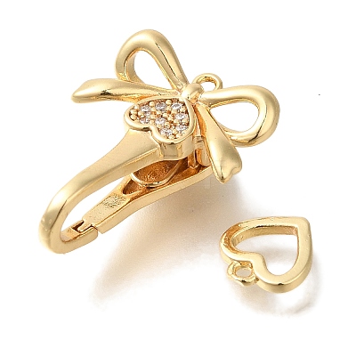 Brass Micro Pave Clear Cubic Zirconia Fold Over Clasps KK-K389-101G-1
