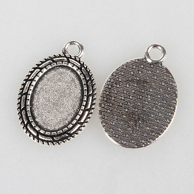 Tibetan Style Alloy Pendant Cabochon Settings TIBEP-N003-30AS-1
