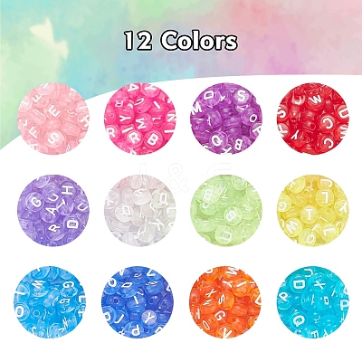 600Pcs 12 Colors Transparent Acrylic Beads TACR-YW0001-34-1