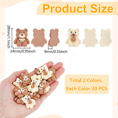 60Pcs 2 Colors Bear Opaque Resin Cabochons CRES-UN0001-05-1
