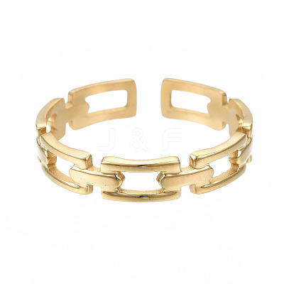 304 Stainless Steel Rectangle Wrap Open Cuff Ring RJEW-T023-70G-1