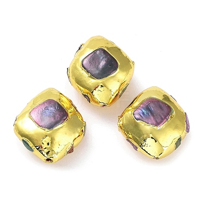 Rack Plating Brass Beads with Dyed Baroque Natural Keshi Pearl KK-K348-19G-1