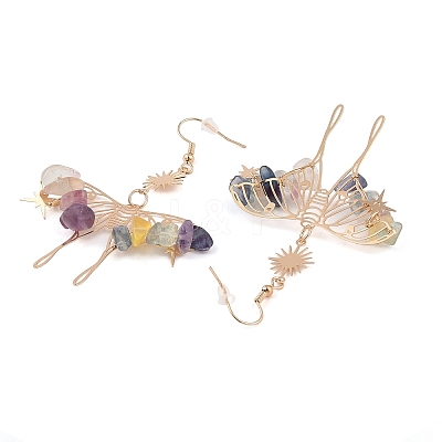 Natural Fluorite Chips Dangle Earrings EJEW-S214-01I-1