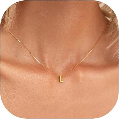 304 Stainless Steel Initial Pendant with Brass Box Chain Necklaces for Women FS-WG8229D-12-1