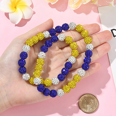 1Pc Polymer Clay Rhinestone Round Beaded Stretch Necklaces NJEW-SP0001-14E-1
