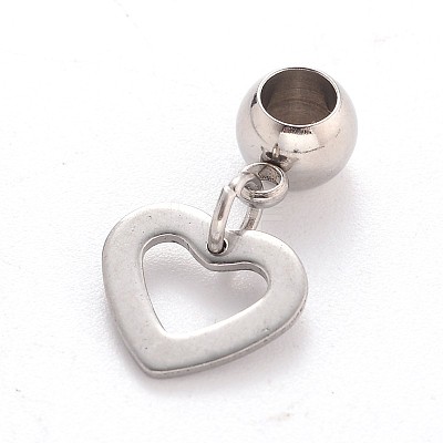 Tarnish Resistant Heart 304 Stainless Steel European Large Hole Dangle Charms PALLOY-JF00100-05-1