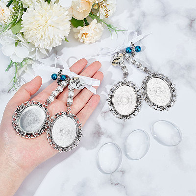 Tibetan Style Alloy Oval Pendant Cabochon Settings PALLOY-AB00008-1