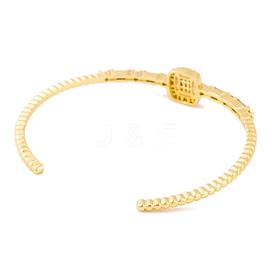 Brass Pave Green Glass Open Cuff Bangles for Women BJEW-S147-15G-C-1