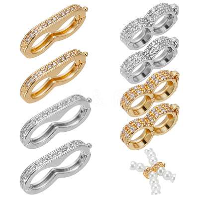 8Ocs 4 Styles Brass Rhinestone Peanut Twister Clasps KK-DR0001-58-1