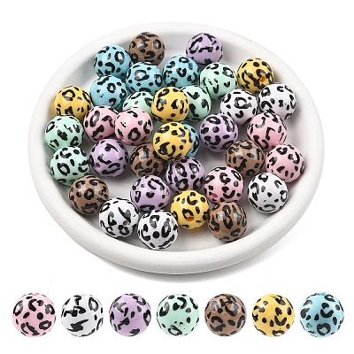 35Pcs 7 Colors Printed Opaque Acrylic Beads OACR-YW0004-51-1