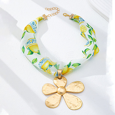 Summer Beach Alloy Flower Pendant Chiffon Scarf Necklaces for Women WGD5F98-01-1