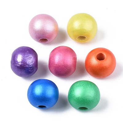 Painted Natural Wood Beads WOOD-S057-068-1